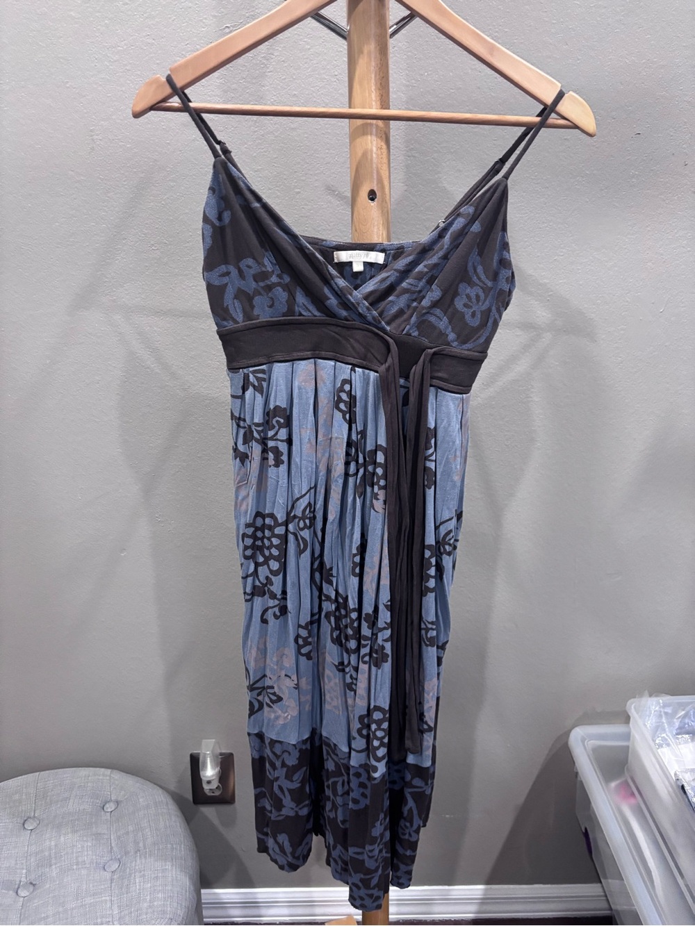 Matty M Blue and Brown Floral Wrap Midi Dress
